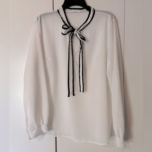 Amazon White Blouse with Black Ribbon Detail